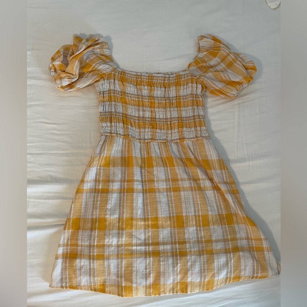 Plaid sun dress with princess puffs